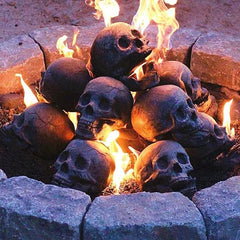 Fire Skull - Decorative Fire Burning Dark Gray Skull Garden Ornament
