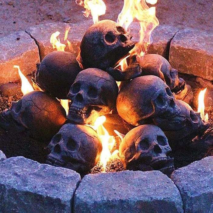 Fire Skull - Decorative Fire Burning Dark Gray Skull Garden Ornament